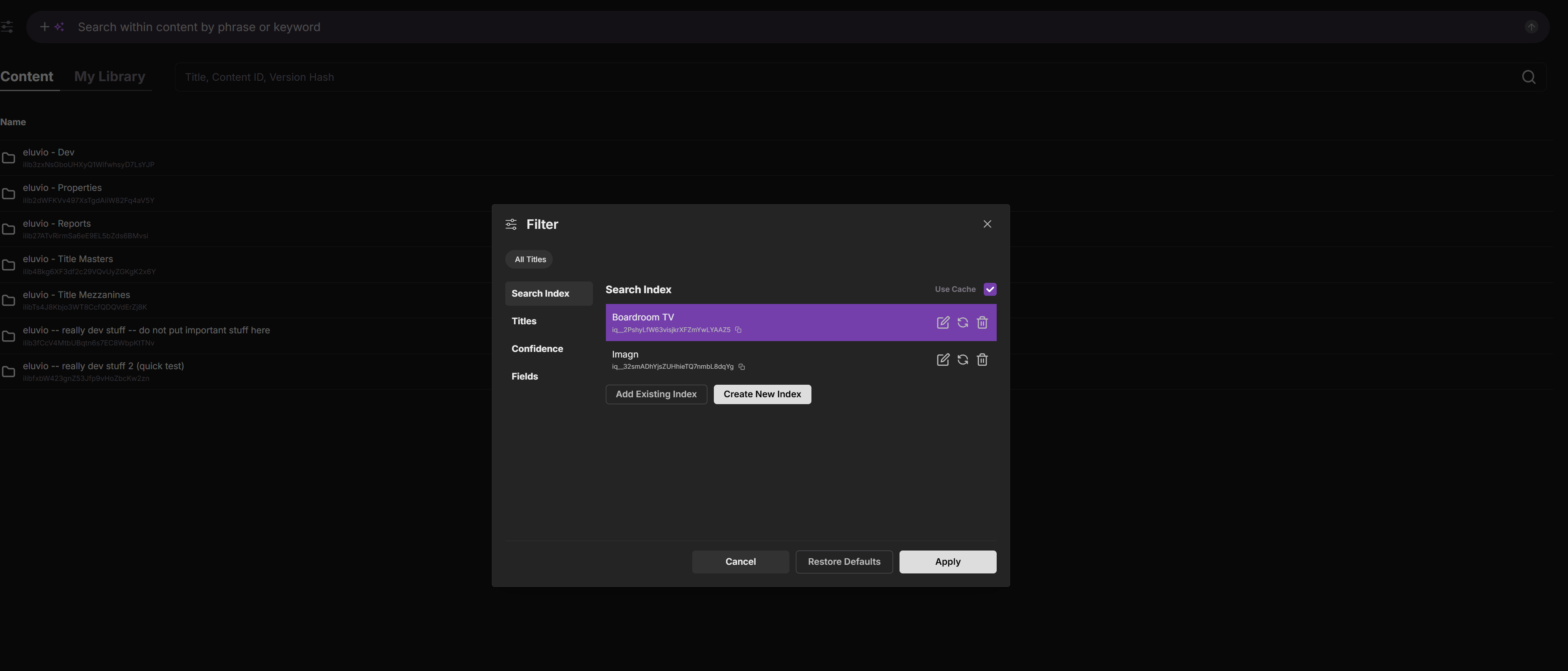 Add existing index
