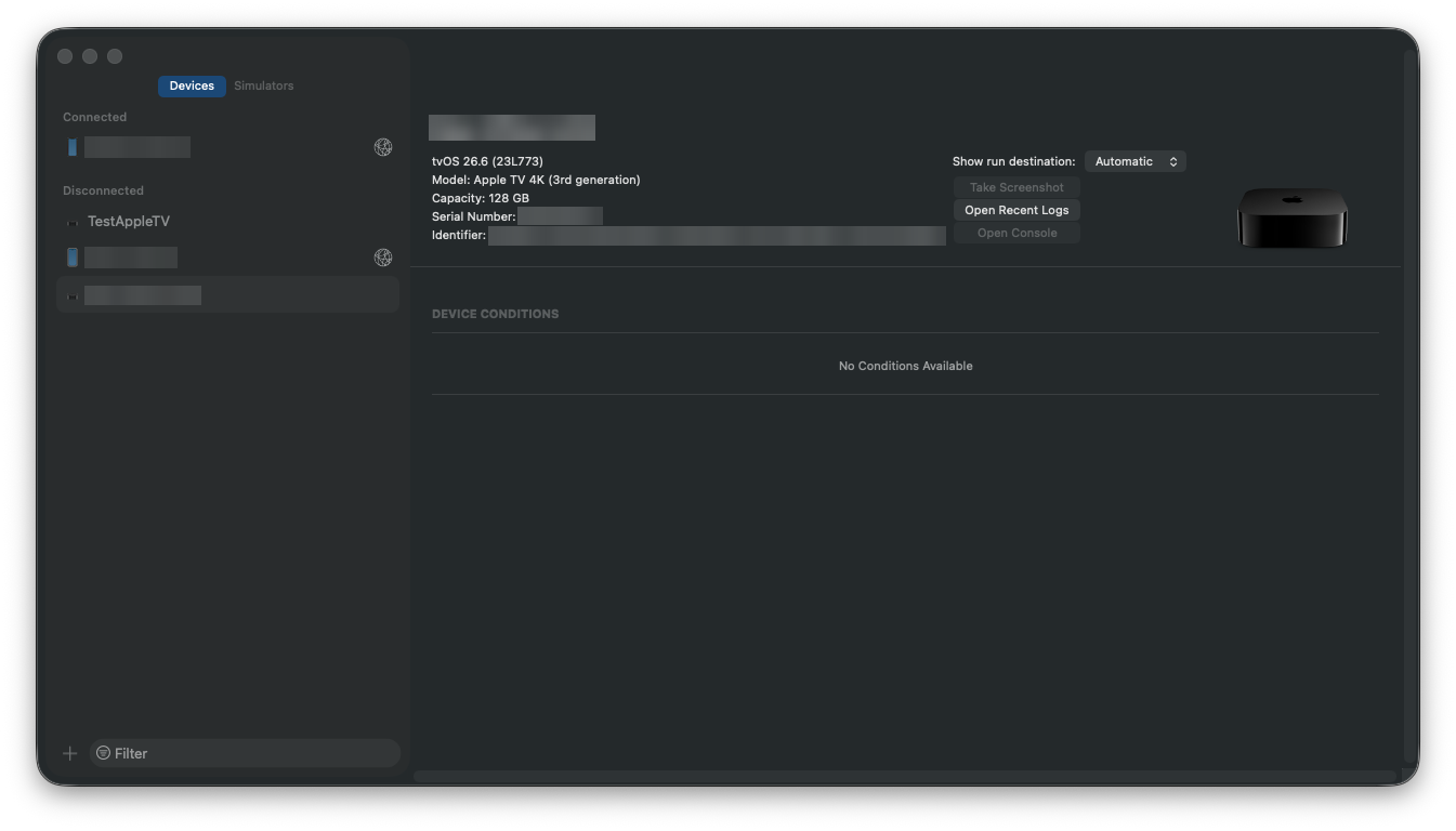 Devices and Simulators with a paired Apple TV